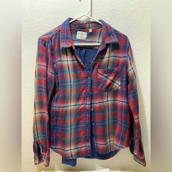 DYLAN Long Sleeve Red Black White Plaid Flannel Shirt Ultra Soft Women's Size M - Picture 1 of 6